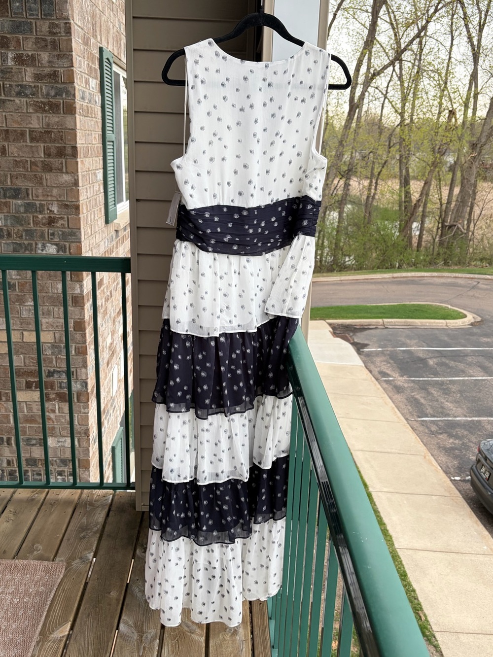 🆕✨ 1.STATE Polka Dot Tiered Maxi Dress Size 14 White Navy Chiffon Casual Party - Picture 5 of 17